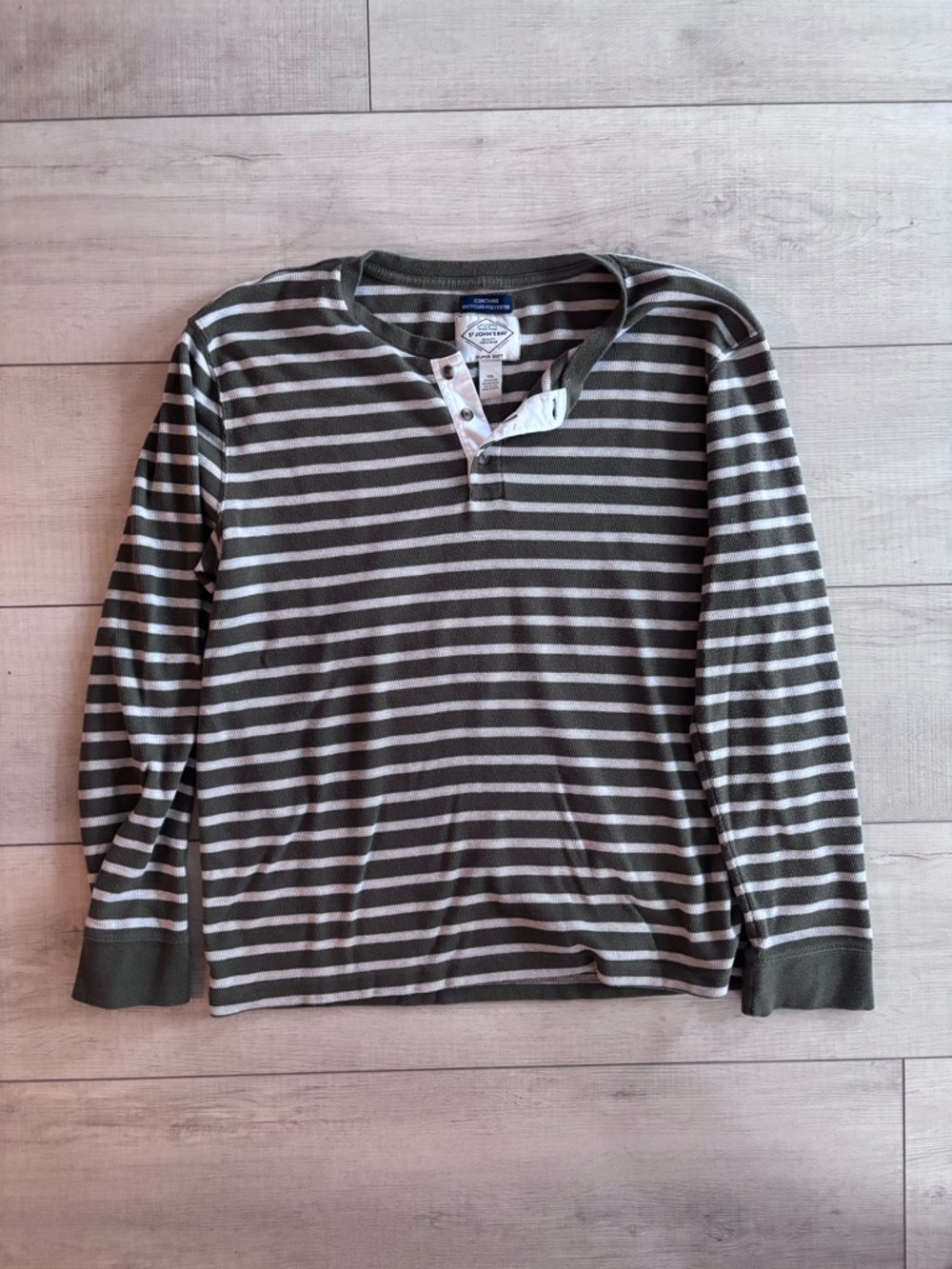 St. John’s Bay Striped Long-Sleeve Henley Shirt Olive & White Casual Size XXL